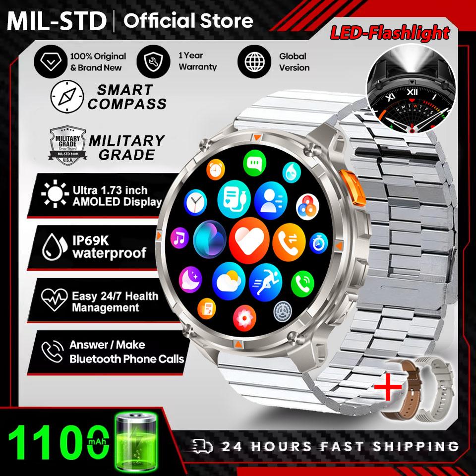 2026 New Outdoor 1100mAh Large Battery Watches Men GPS Compass Waterproof Sports Smart Watch Bluetooth Call AMOLED HD Smartwatch