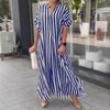 New European and American cross-border women's clothing Amazon independent station fashion side split stripe loose casual short-sleeved dress