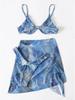 2025 Marble Pattern Ribbed Bikini Women's Three-Piece Set