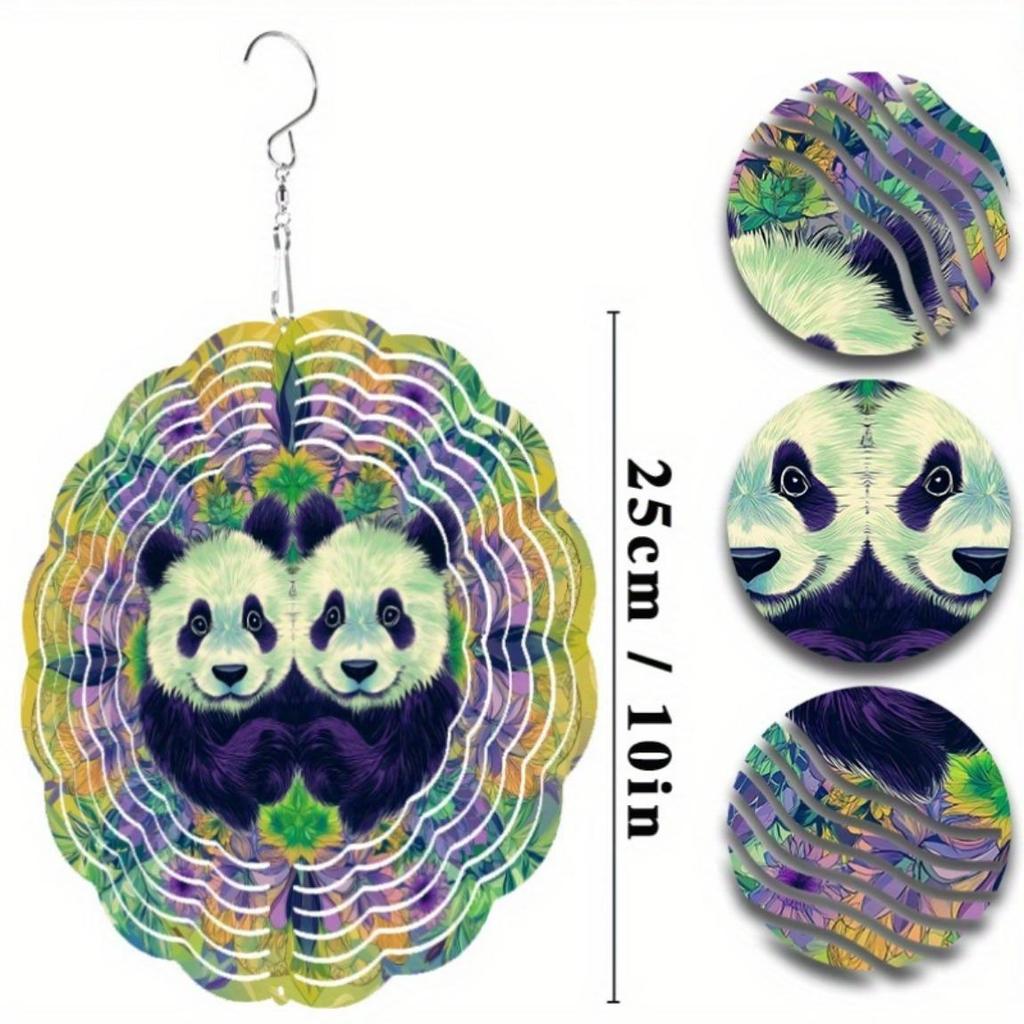 Carillon éolien suspendu de 10 pouces avec motif panda 2D, mouvement de balancement rotatif pour décoration extérieure de jardin, patio, balcon, cadeau toutes saisons