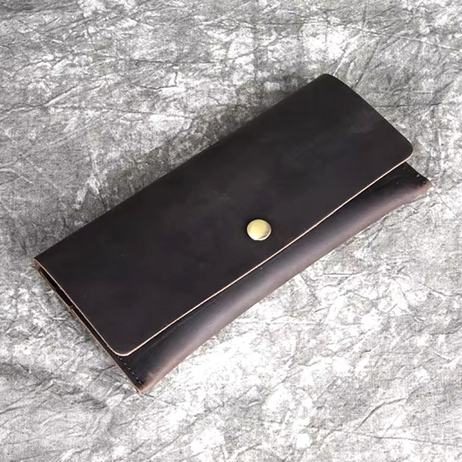 Handmade Leather Long Clutch Wallet for Men Card Holder Bifold Men Wallet Vintage ID Card Holder Purse for Male Gifts