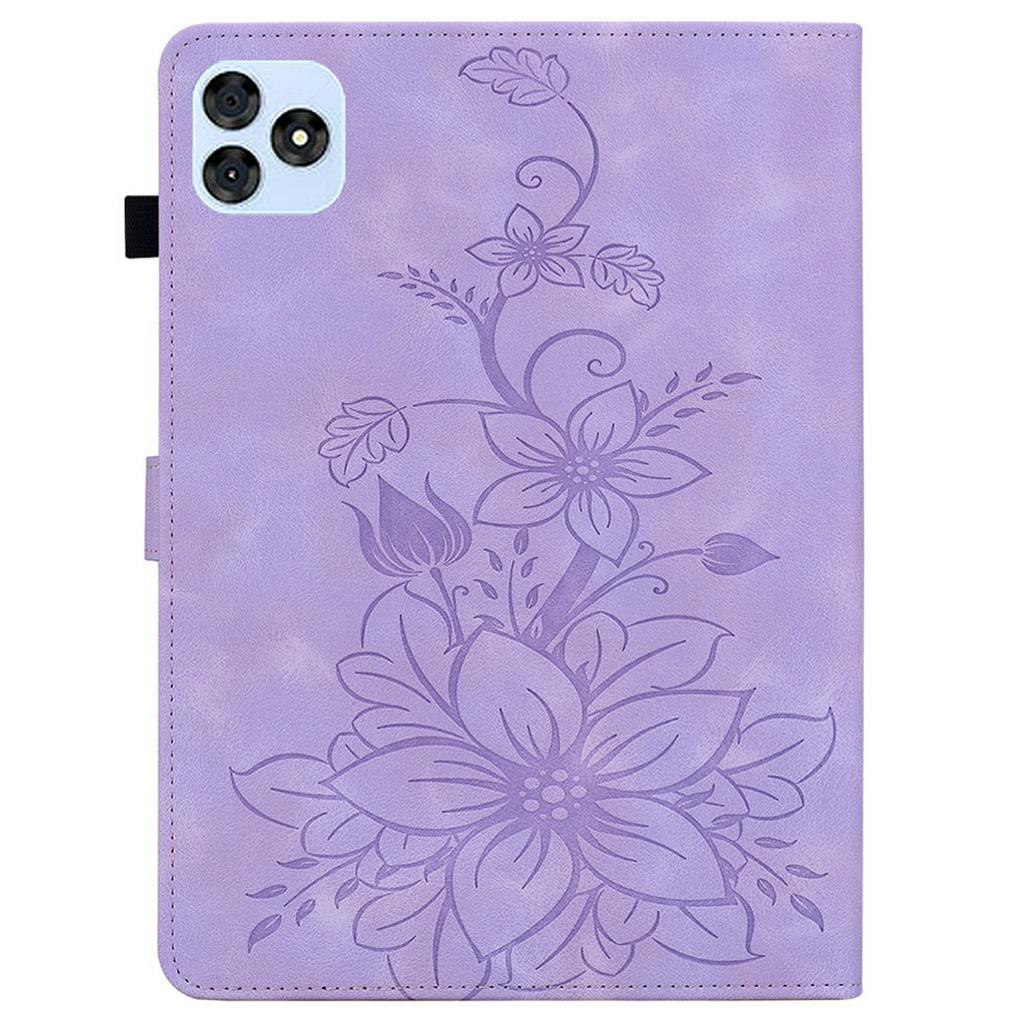 For itel VistaTab 30 Case Lily Flower Imprint Card Slots Leather Tablet Cover