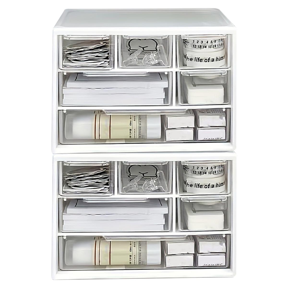 

2025+ 2pc Large Capacity Multi-Functional Plastic Desktop Organizer with Drawer for Office Supplies, Stationery, Dorm Storage China Mainland