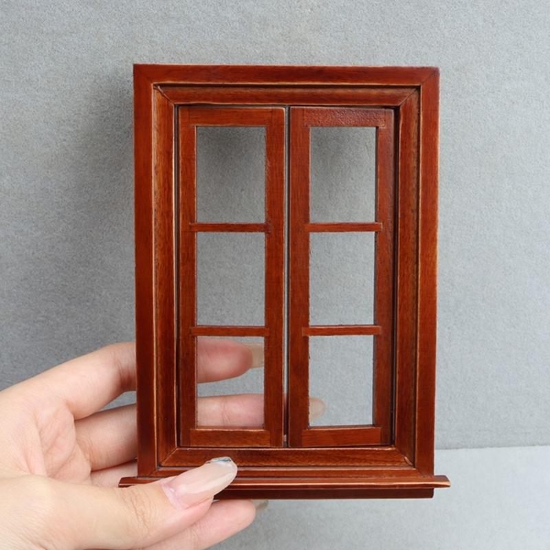 1:12 Scale Miniature Wooden Double Opening Window Frame With 6 Panels For Doll House Decoration And Craft Model Project