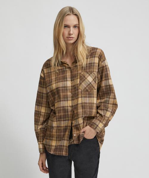 Lady Volume Over-Fit Tartan Check Pocket Shirt_Brown Brown/S