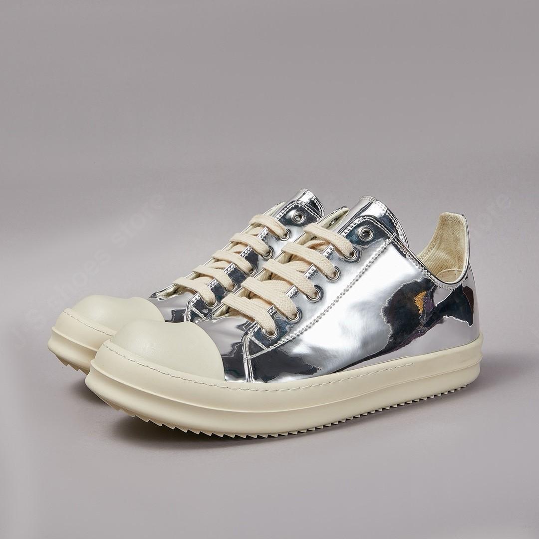 

R-o Designer Men Shoes Silver Leather Low Top Shoe Lace Up Luxury Women Casual Sneaker Silver Cowhide Flat Sneakers Boots 34