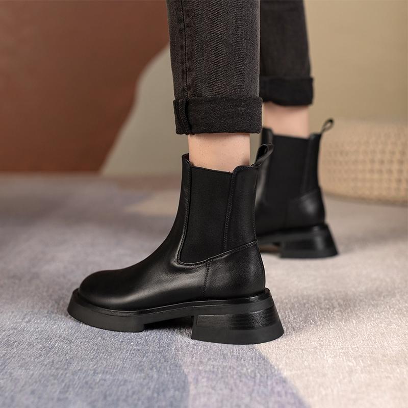 Damen Frühling Herbst Stiefeletten Naturleder Rindsleder Obermaterial Vollleder Chelsea Boots Britischer Stil Kurze Stiefel
