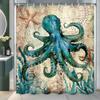 Vintage Nautical Octopus Shower Curtain Funny Ocean Beach Coastal Decorative Shower Curtains for Bathroom Waterproof