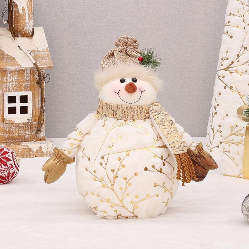 Schneemann mit Schal Schneemannpuppen Plüsch Winterdeko Weihnachtsregal-Sitzer Plüschpuppe Handgemacht (mit Schal-Stil)