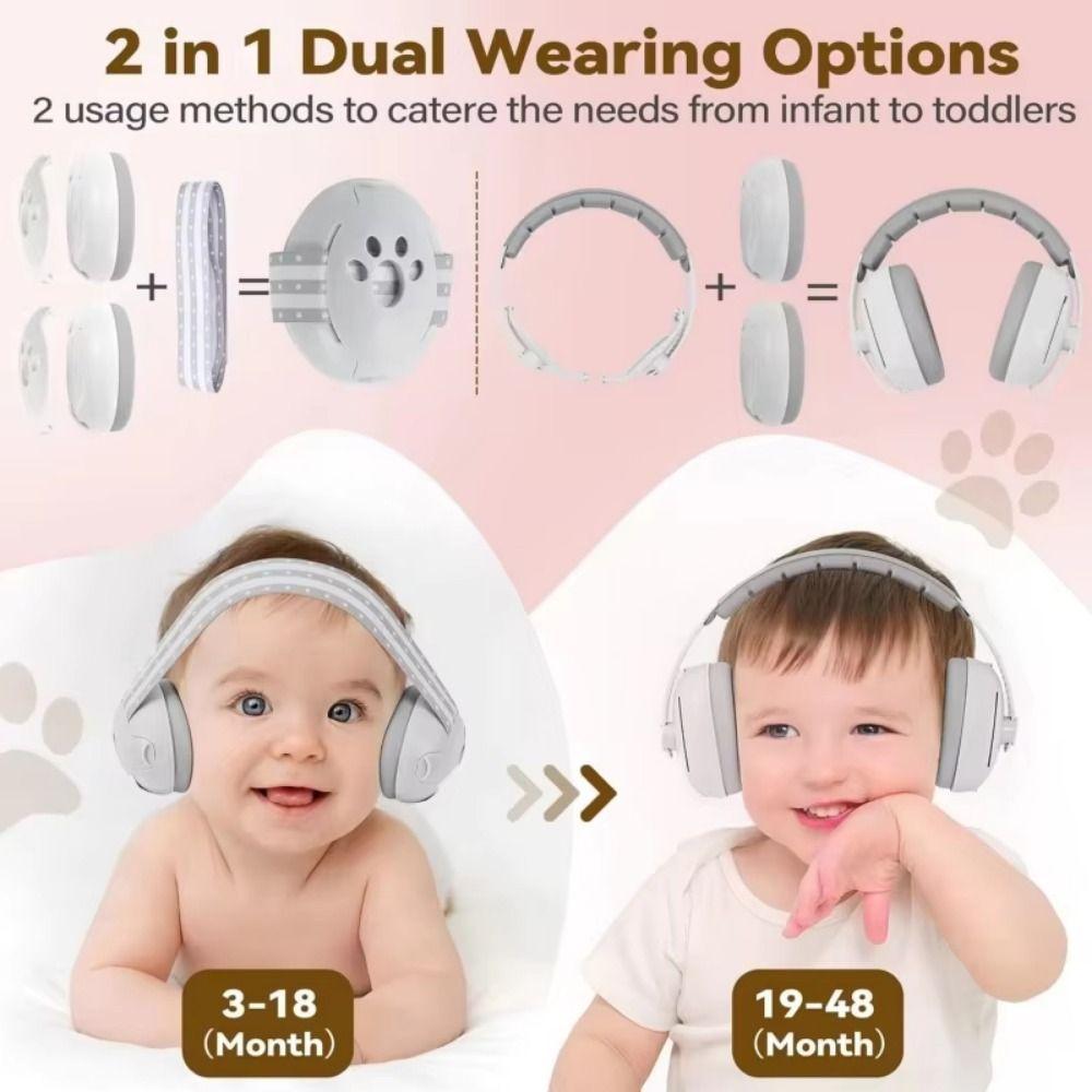 Comfortable 2-in-1 Baby Ear Muffs Convertible Design Toddler Noise Reduction Earmuffs  Infant