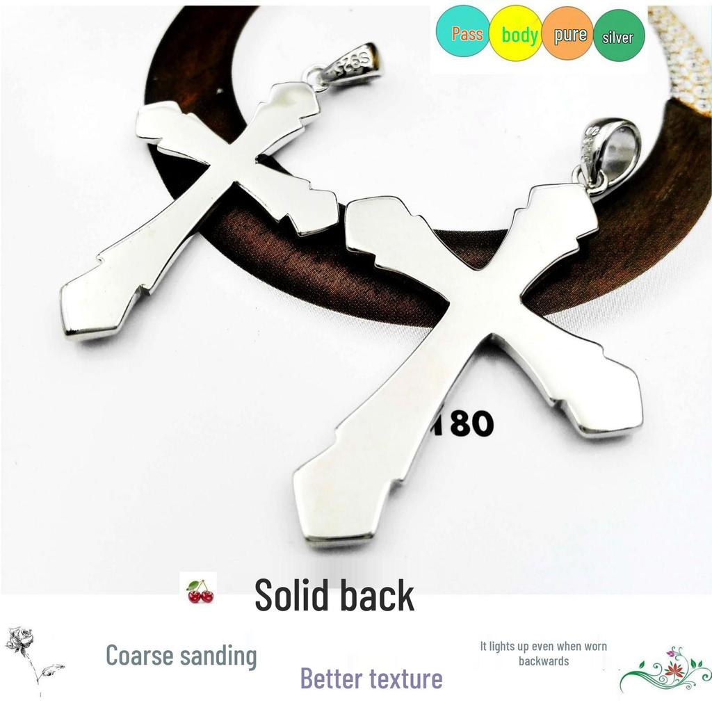S925 Sterling Silver Cross Necklace Pendant - Stylish Silver Jewelry with European and American Engraving