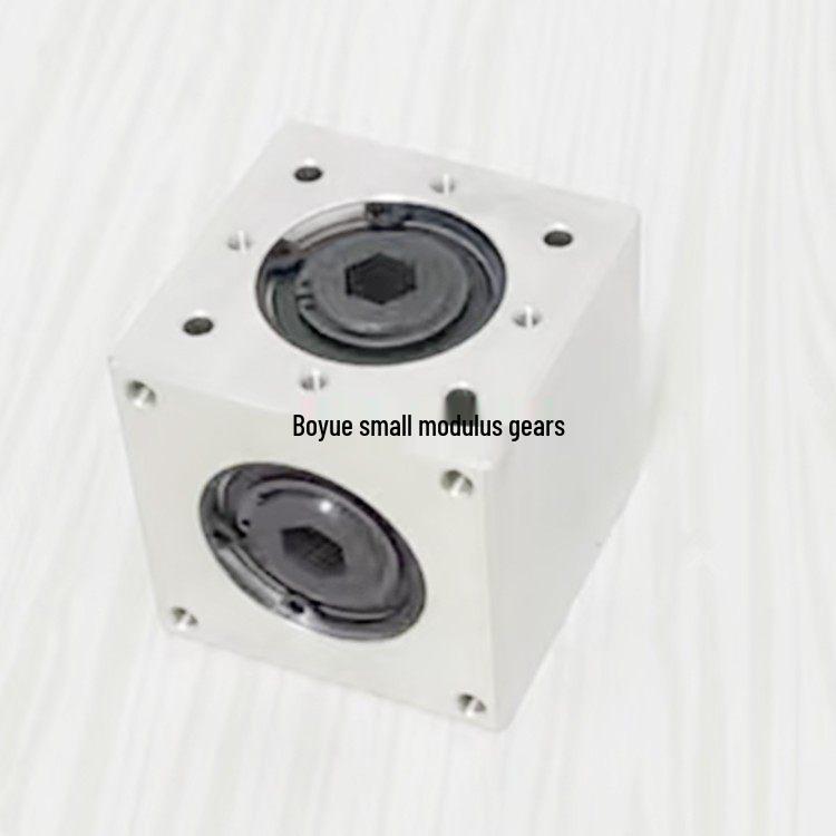 57x57 Small Bevel Gear 90° Right Angle Converter, 1:1 Gear Ratio, Hexagonal D-Hole Shaft Keyway