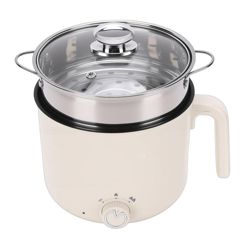 Electric Hot Pot with Steaming Basket Portable Multifunctional Cooking Pot for Ramen Noodles Pasta Egg Soup Oatmeal 304