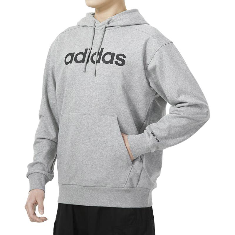 Adidas Solid Color Hoodie Casual Long Sleeve Sweatshirt Men Tops Grey JF3321