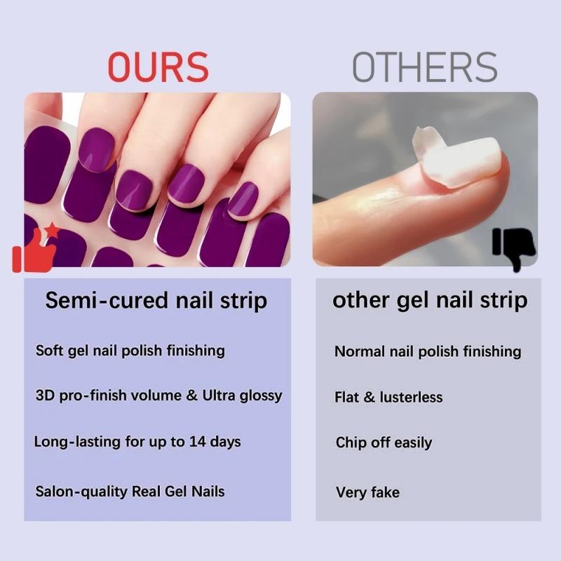16Tips Transparent Semi Cured Gel Nail Patch Strips Pure Color UV/LED Baking Lamp Gel Nail Polish Wraps Full Cover Gel Sticker