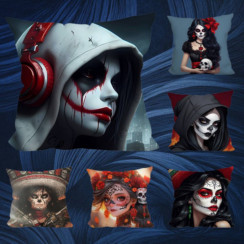 Mexican Skull Girl Catrinas Pillow Case For Room Sofa Cushion Cover Suitable For Home Bedroom Decoration And Protector