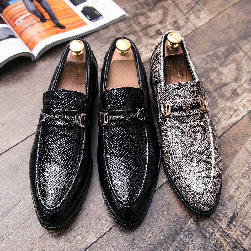 Men's Snake Print Pointed Toe Leather Shoes – Slip-on for Nightclub or Formal Wear