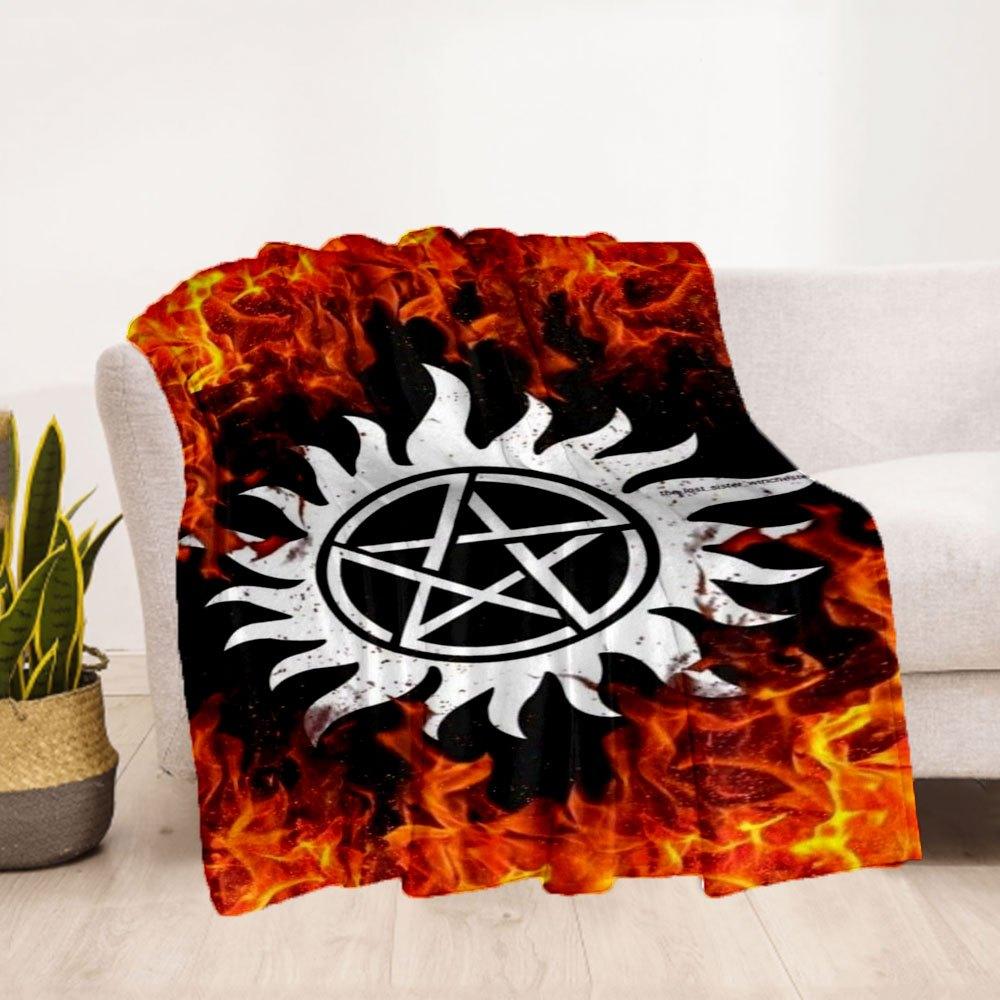 Supernatural Anti-Possession Symbol Phone WallpaperBlanket Flannel Throw Blanket for Sofa, Bed, Travel, Camping, Office, Couch, Chair, And B