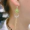 Korean Long Tassel Cat's Eye Flower Earrings for Women