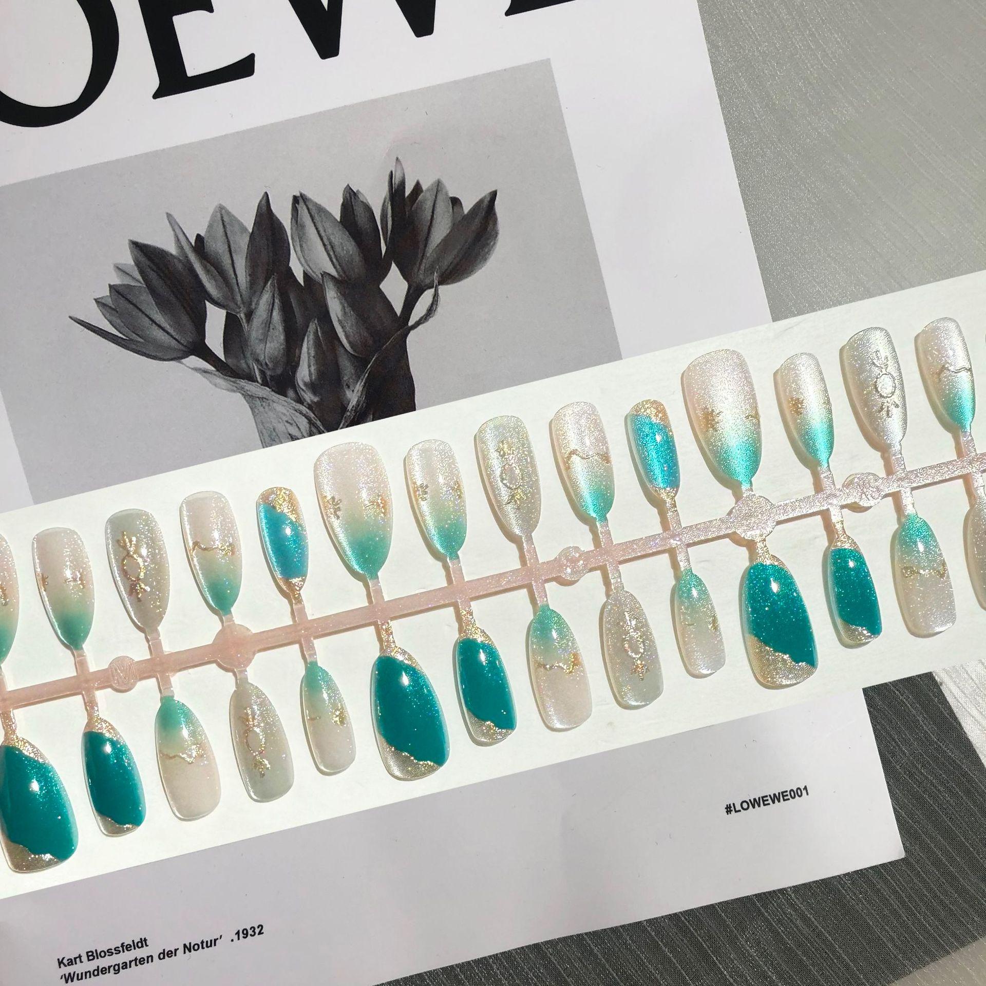 

Темпераментные накладные ногти с изумрудным драгоценным камнем Белоснежки: Высококачественные ретро нефриты японские наклейки для нейл-арта