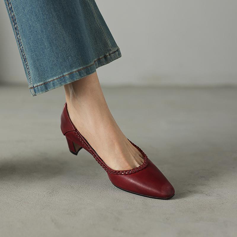 Fashion 2025 New Spring/autumn Genuine Leather Women Shoes Pointed Toe Ladies Shoes Fashion Concise Shoes Mid Heels Women Pumps