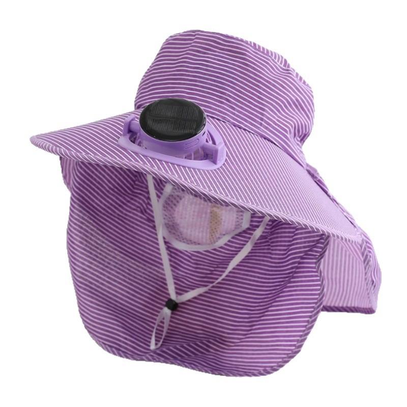 Spring and summer new striped sunscreen cap breathable shawl cap dry farm work tea picking cap solar charging fan sun hat
