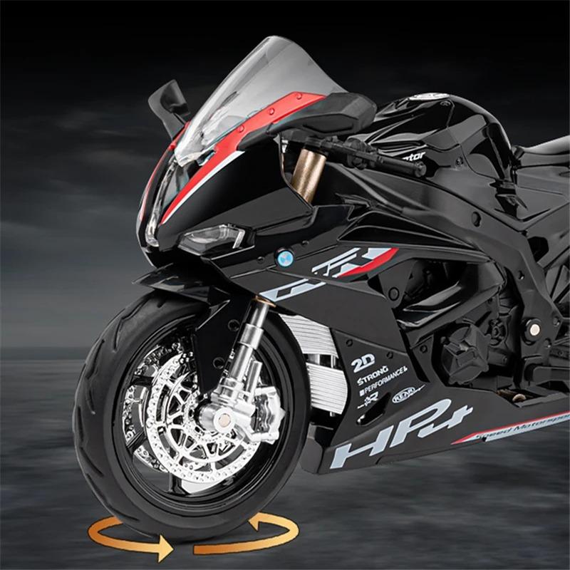 1/12 BMW S1000RR HP4 Race Alloy Top Luxury Sports Motorcycle Model Diecast Metal Road Racing Motorcycle Model Sound Light Kids Gifts