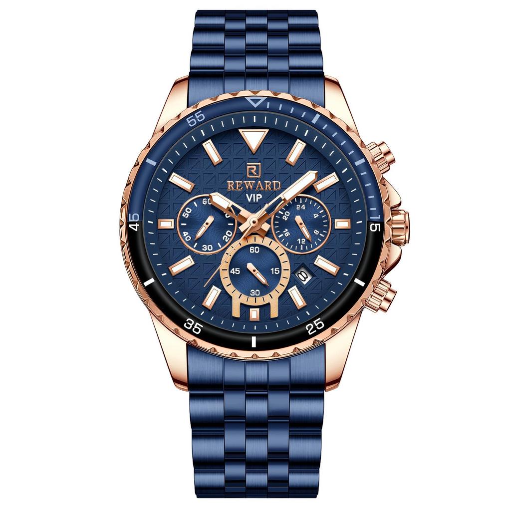 Premium Multi-Function Men's Sports Chronograph Luminous Waterproof Watch with Solid Steel Band