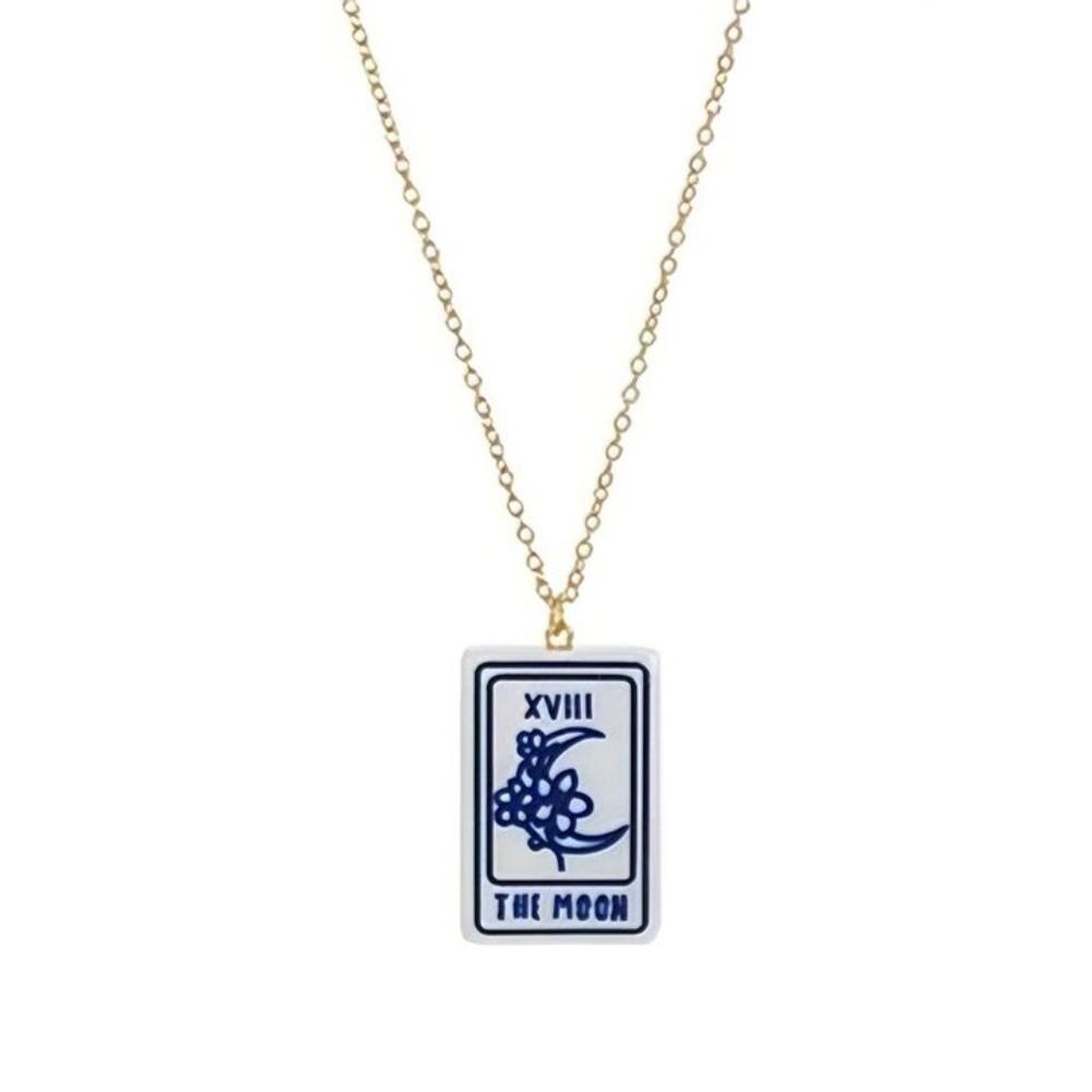 World Rectangle Pendant Necklace Sun Lovers Chain Trendy Enamel Moon Chain Choker  Daily
