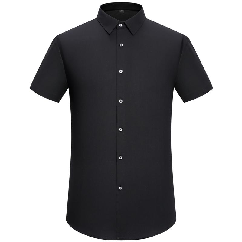 

Классическая мужская однотонная рубашка с коротким рукавом на пуговицах с лацканами, повседневный шик, летние топы для офиса, повседневной носки, для улицы 44 чёрный