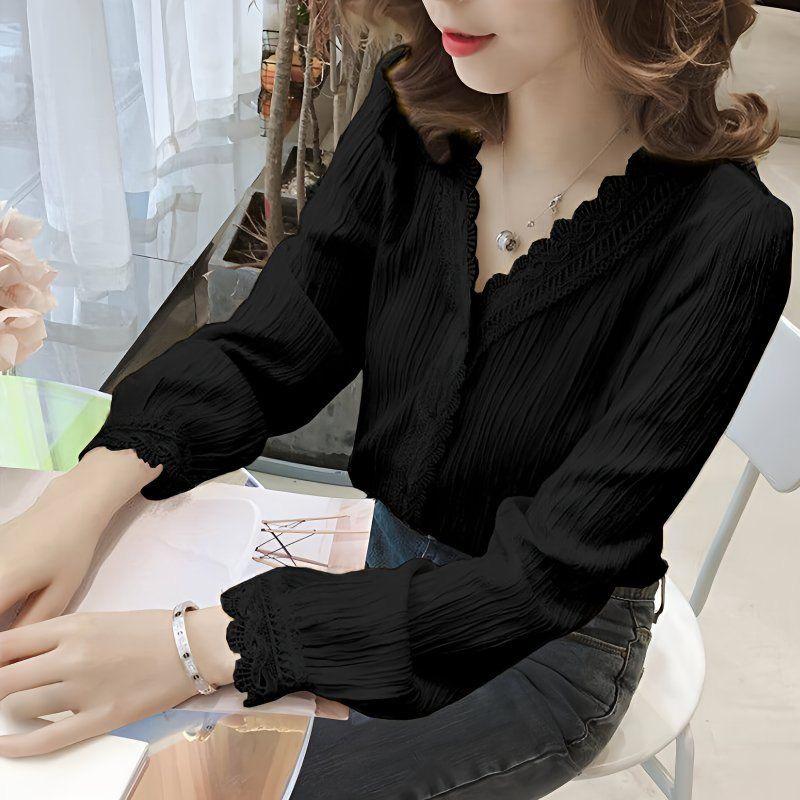 2026 Spring & Autumn White Lace Patchwork Women's Fashion Shirt - Versatile Design