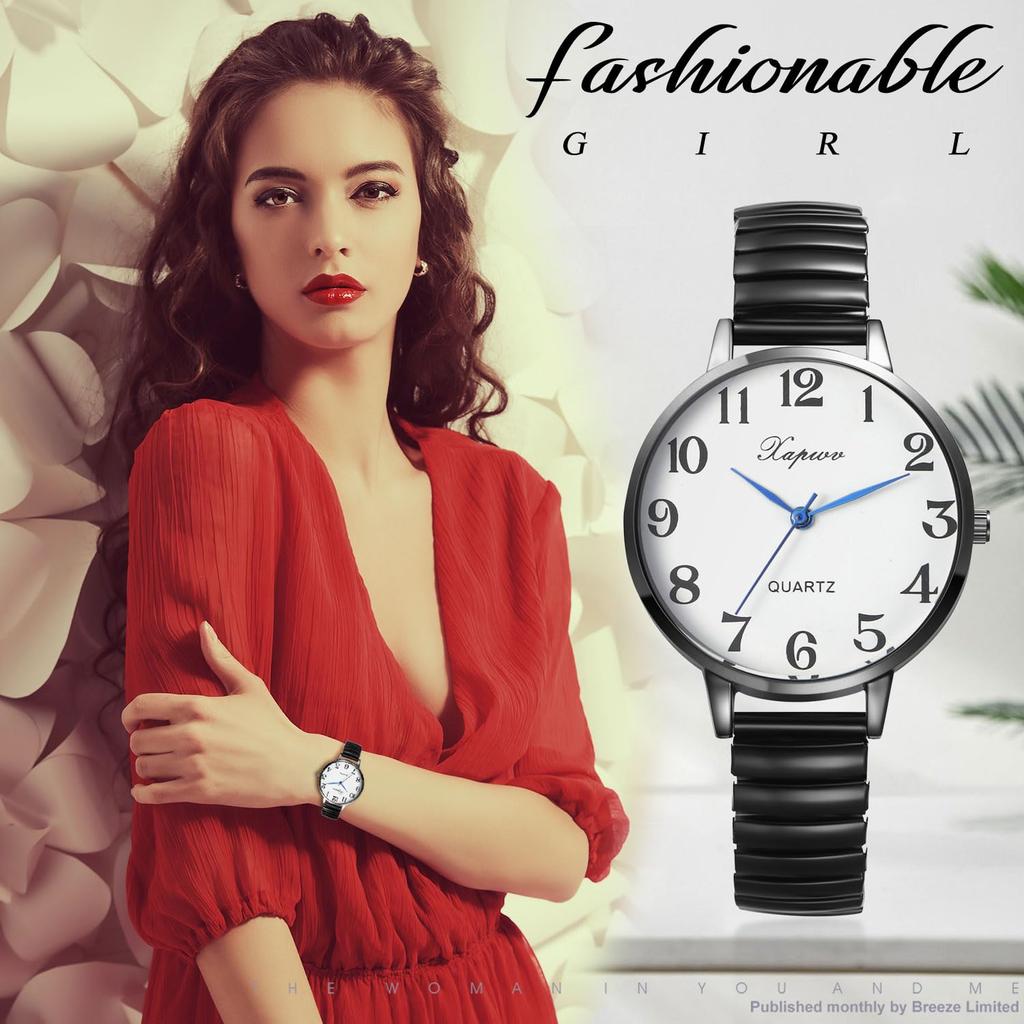 Women's Analog Watch with Large Numerals, Elastic Strap, One Size Fits Most, Simple and Stylish Quartz Watch, Gold, Fashion Accessory, Perfect Gift