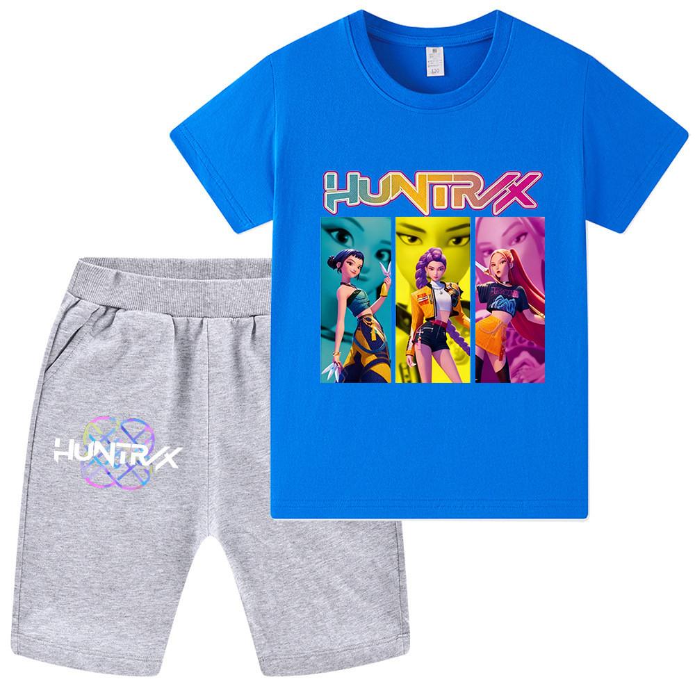 WA1236 Kids Boys Girls Kpop Rumi Zoey Mira Print Short Sleeves T-shirt Shorts Pants Sets