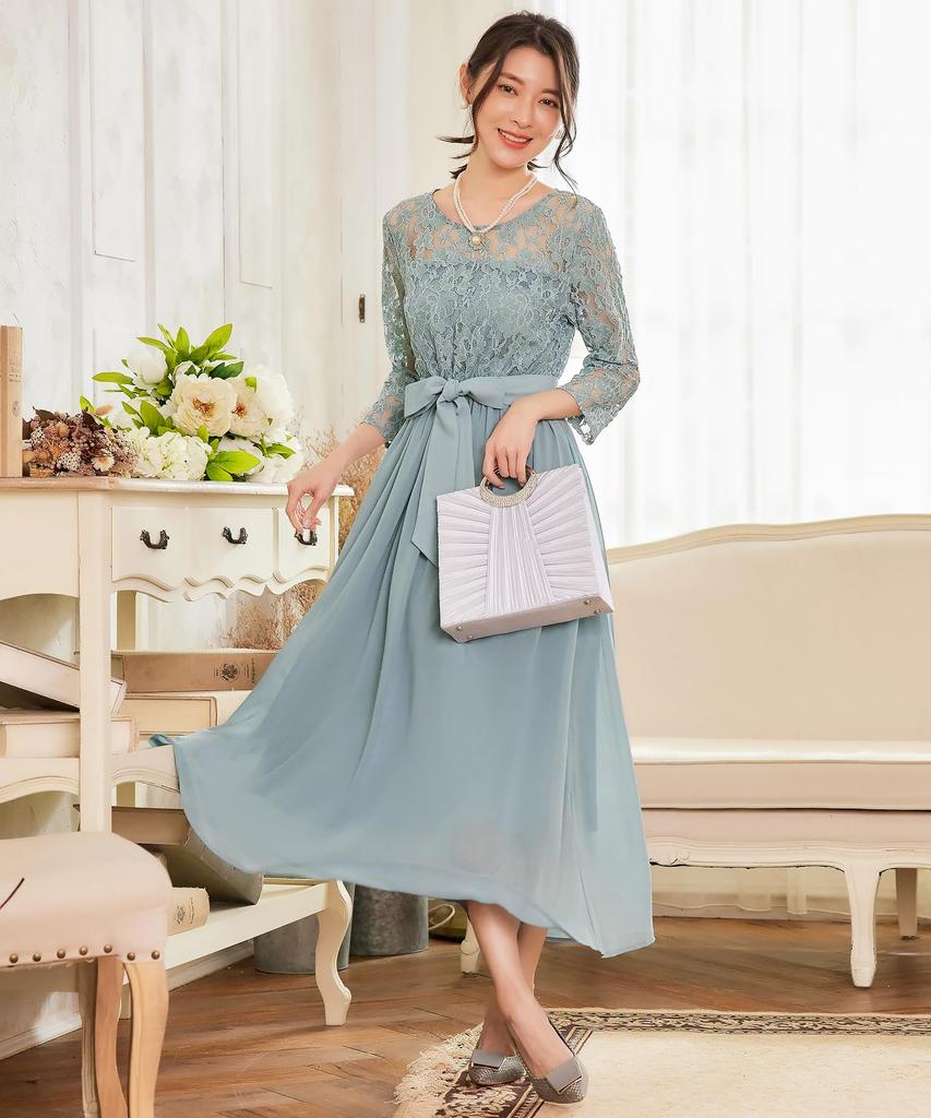 Hanmall Gray Party Formal Round Suitable for Weddings and Plus LON515 Dress, Lace, Dress, Embroidered, 3/4 Sleeves, Neck, Receptions, Sizes,