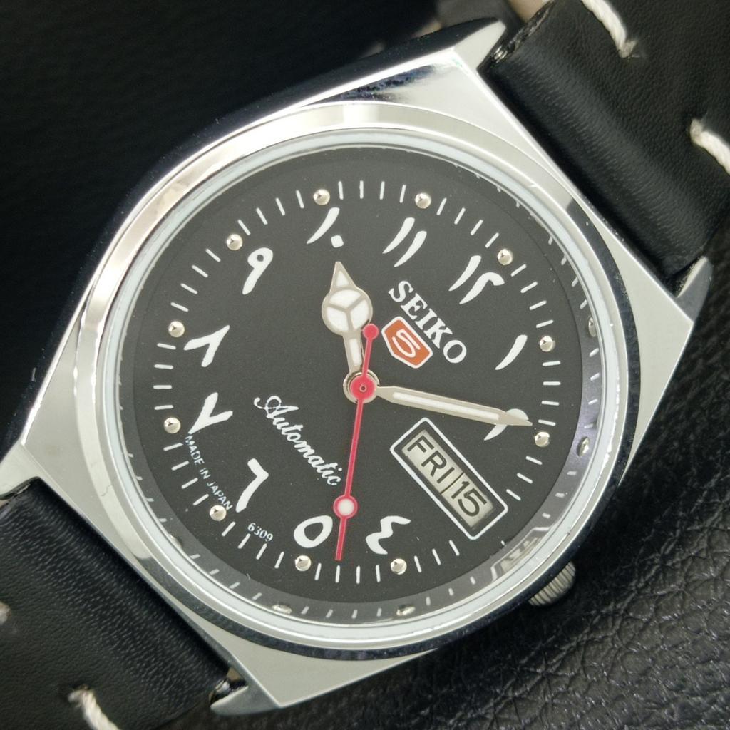 VINTAGE REFURBISHED SEIKO 5 AUTOMATIC 6309A JAPAN MENS BLACK WATCH a442576-1