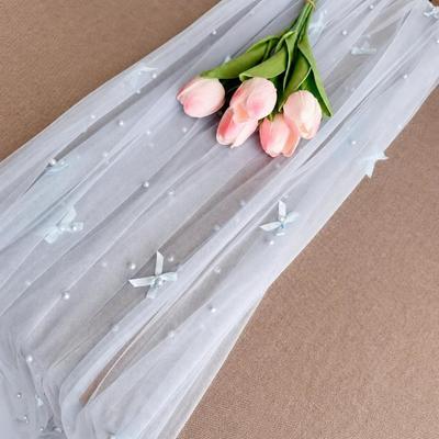 Pearl Chiffon Fabric Pearl Tulle Table Runner Semi Transparent Party Table Flag  Outdoor Wedding