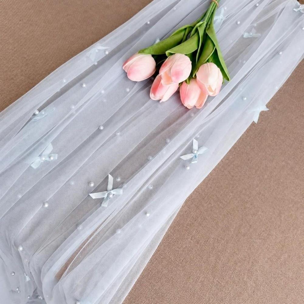 75×300cm Pearl Chiffon Table Flag Semi Transparent Sheer Drapes Wedding Table Decoration Gauze Mesh Pearl Chiffon Fabric