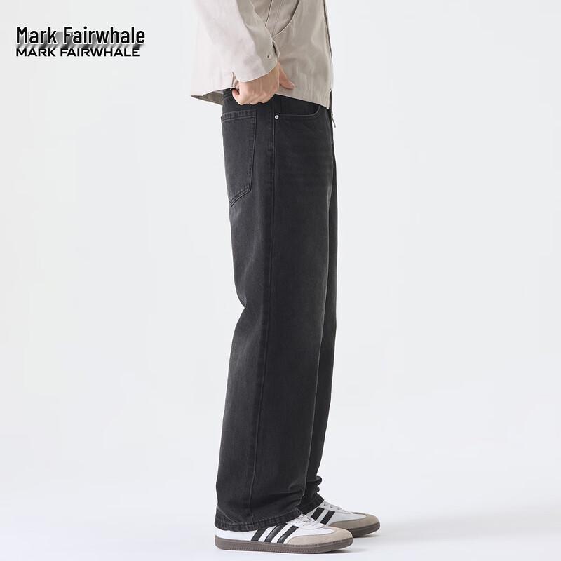 Mark Fairwhale Men's American Style Washed Black Loose Straight Jeans