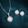 Women Geometric Square Imitation Pearl Pendant Clavicle Necklace And Earrings Jewelry Set