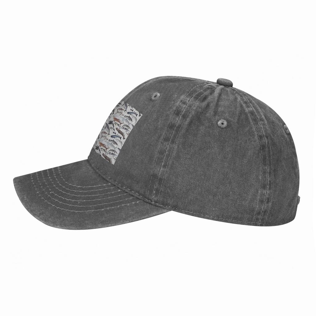 Types of whales, sharks and dolphins watercolour Denim Fabric Cap Casual Baseball Caps Hat Summer Unisex Baseball Hats