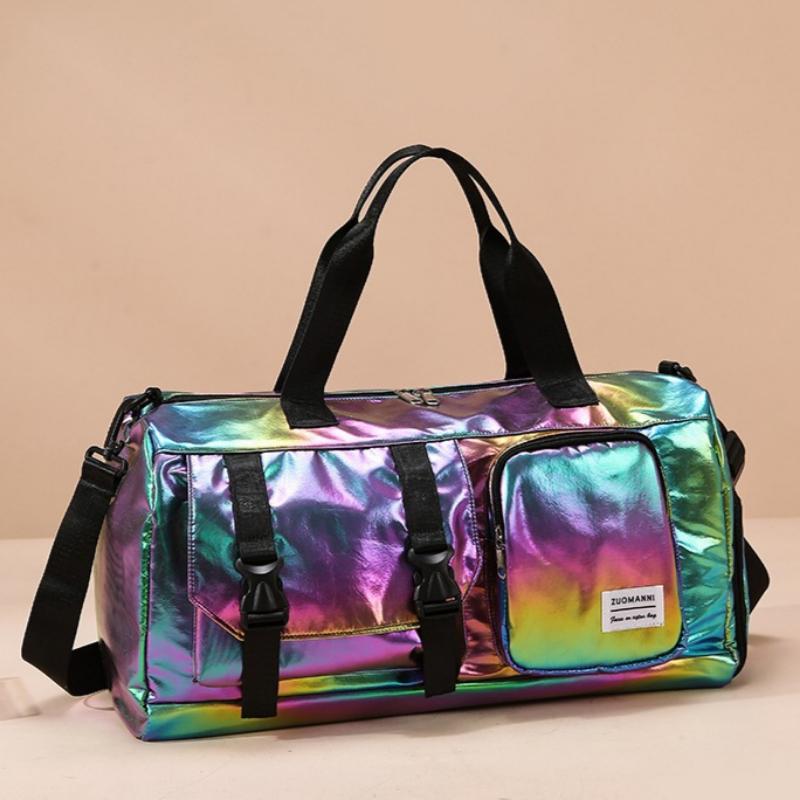 Large Capacity Women'S Nylon Travel Duffel Bag Dazzling Colorful Sports Fitness Bag Very Suitable for Outdoor Sports Travel  Fitness Yoga