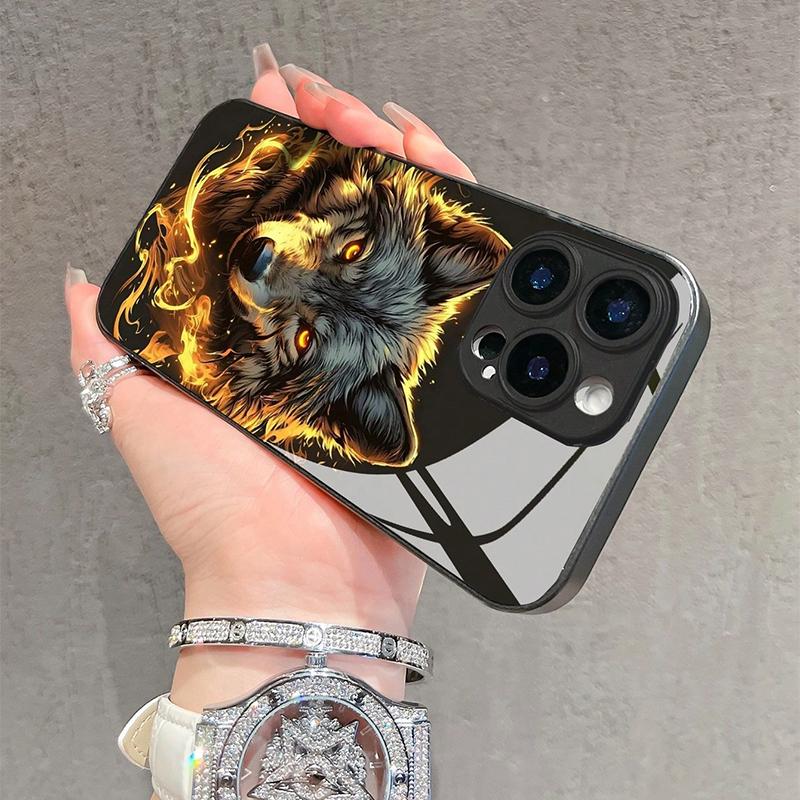 Cool Red Fierce Wolf King Graphic Tempered Glass Phone Case For iPhone 16 15 14 13 12 11 17 Pro Max 16E 7 8 Plus XR XS X Cover