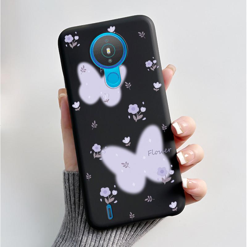 For Nokia 1.4 TA-1322 Nokia 3.4 TA-1288 TA-1285 TA-1283 Case Fashion Flower Painted Phone Casing Black Soft Silicone Back Cover