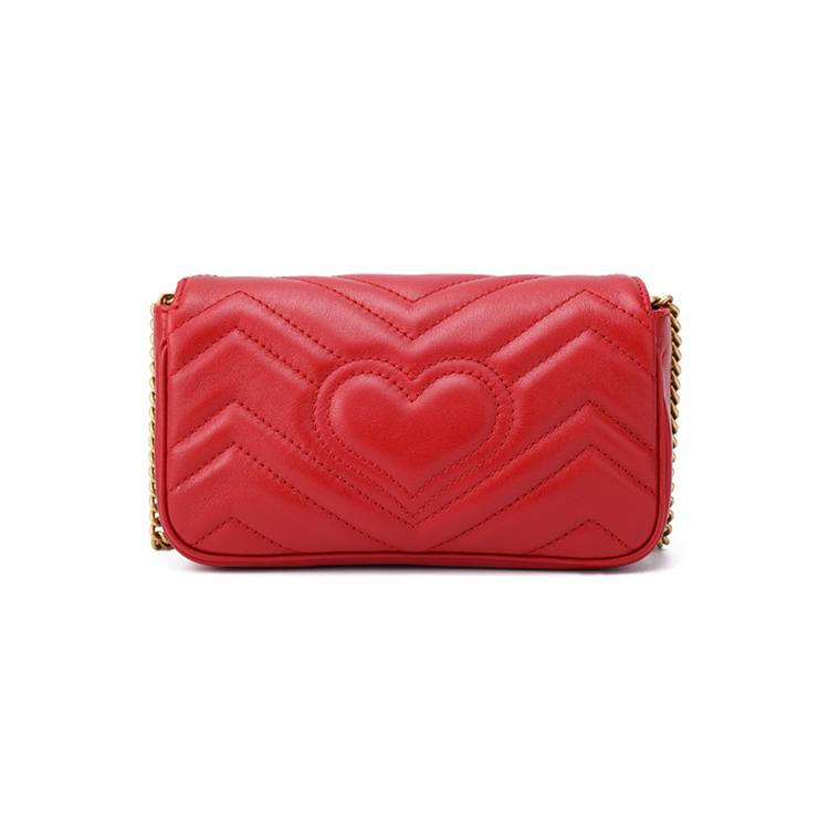 Gucci GG Marmont Vintage Metal Logo Quilted Leather Mini Shoulder Bag Women Shoulder Bag Red 476433DSVRT6433