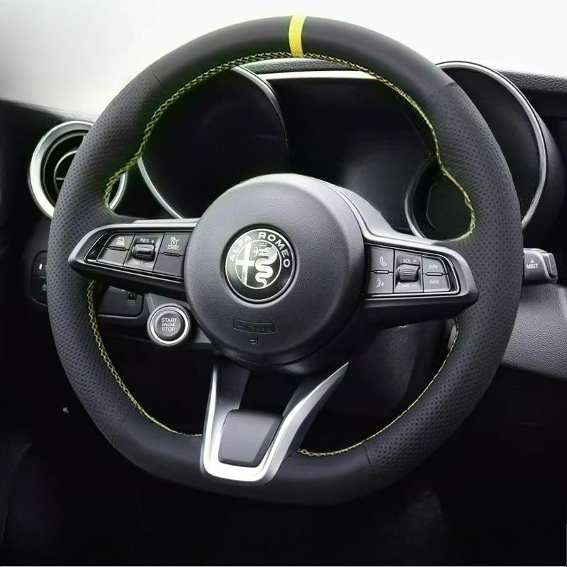 Hub Caps Hand Stitched Renovation Non-slip Wear-resistant Black Leather Car Steering Wheel Cover For Alfa Romeo Stelvio Giulia 2 XGHIJ1
