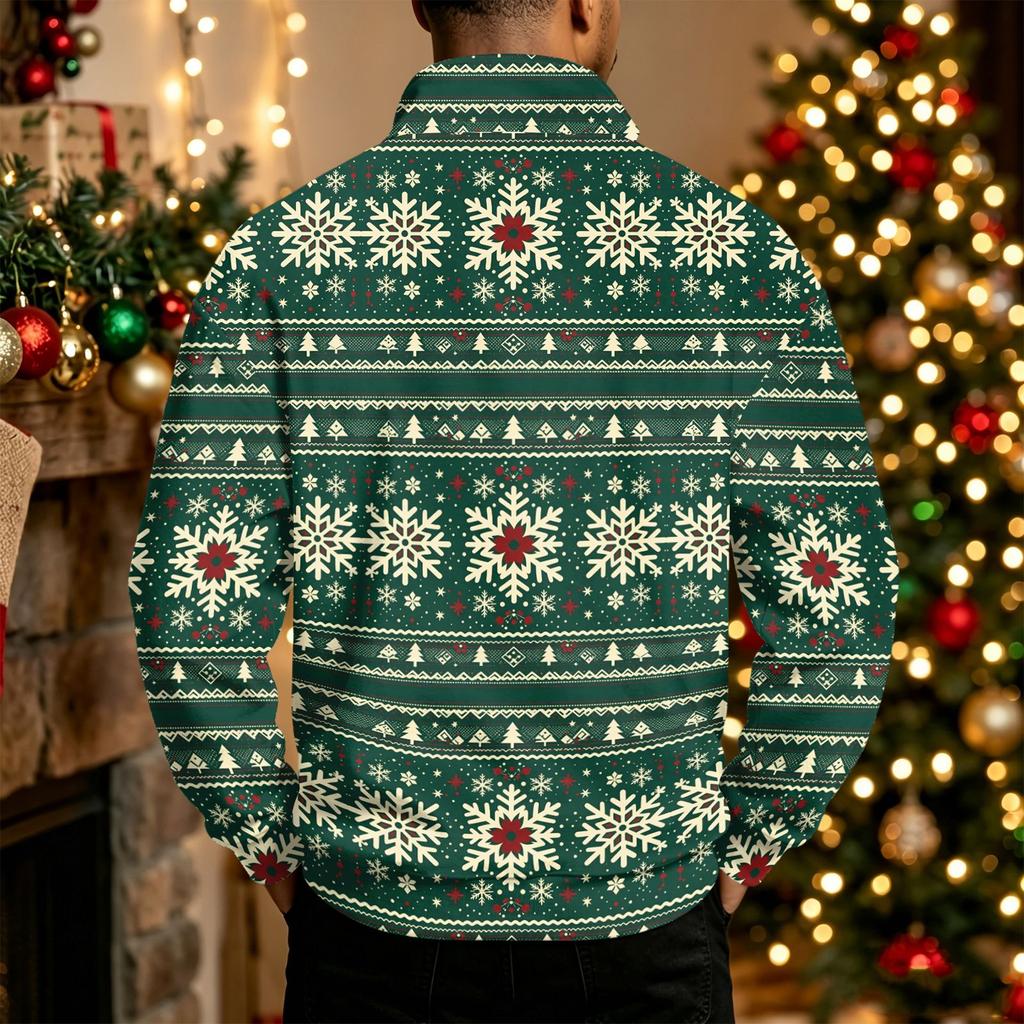 Men's Casual Quarter-Zip Stand Collar Sweatshirt with Christmas Print, Holiday Pullover
