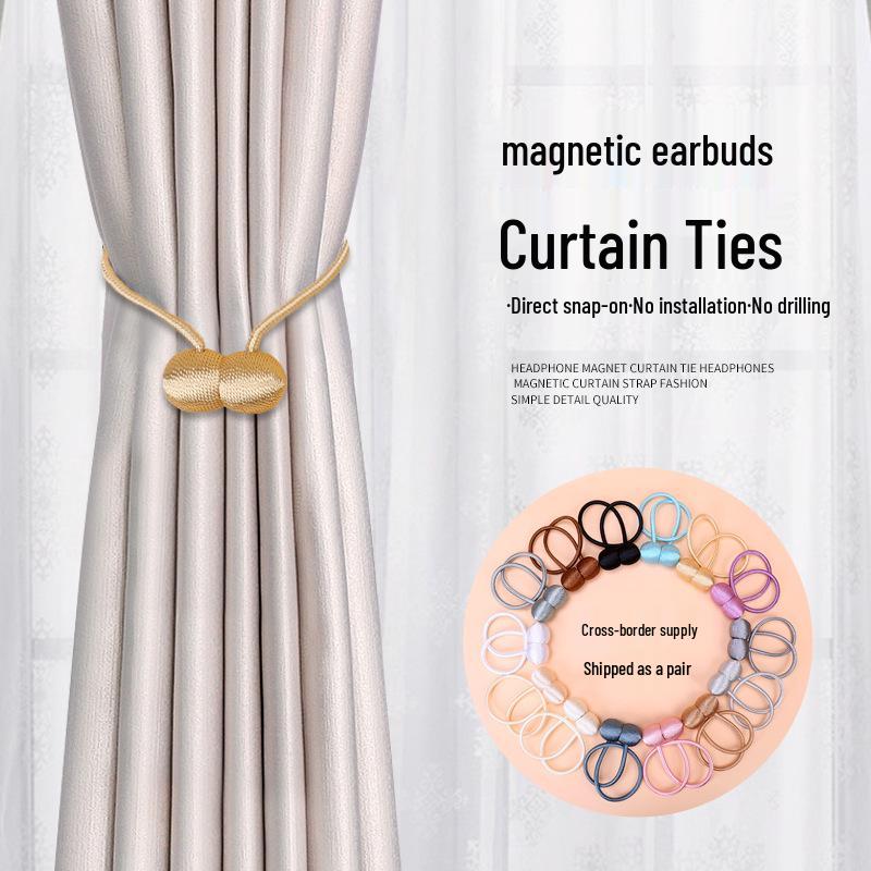 Magnetic Headphone Style Curtain Tiebacks - No-Punch Modern Minimalist Design