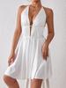 V Neck Mini Halter Dress Sleeveless Solid Dresses Women Causal Dresses