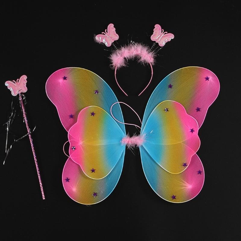 Cute Dreamlike Fairy Princess Angel Wand Butterfly-Wing Tutu Headband Birthday Party Halloween Cosplay-Costume Props