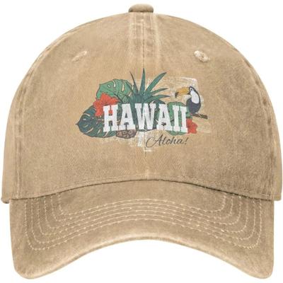 Funny Hawaii Vintage Distressed Adjustable Washed Denim Mens Dad Trucker Hat Baseball Ball Cap for Men